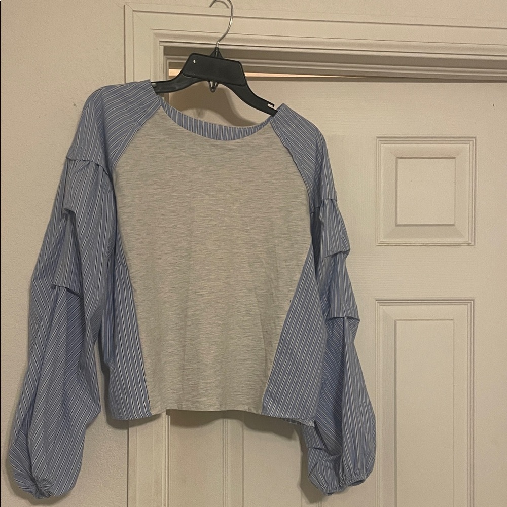 Anthropologie Blue and Gray Striped Blouse